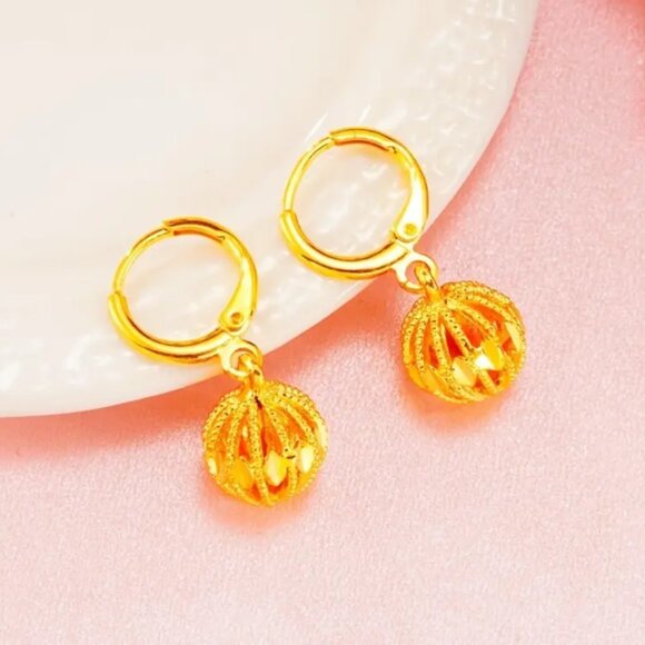 14KT Yellow Gold Polished 8MM Button Ball Drop Dangle Kidney  14K Gold Chunky Round Ball Womens Earrings NEW Hanging Drop 14 K Silver Jewelry